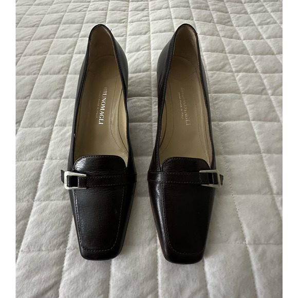 BRUNO MAGLI Pump Womens 37 US 6.5 Black Leather Square Toe Buckle Block Heel - Picture 4 of 15